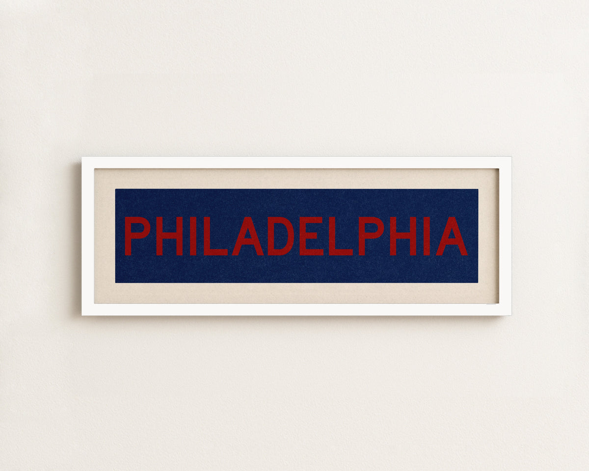 Framed Philadelphia Blue and Red Bus Scroll