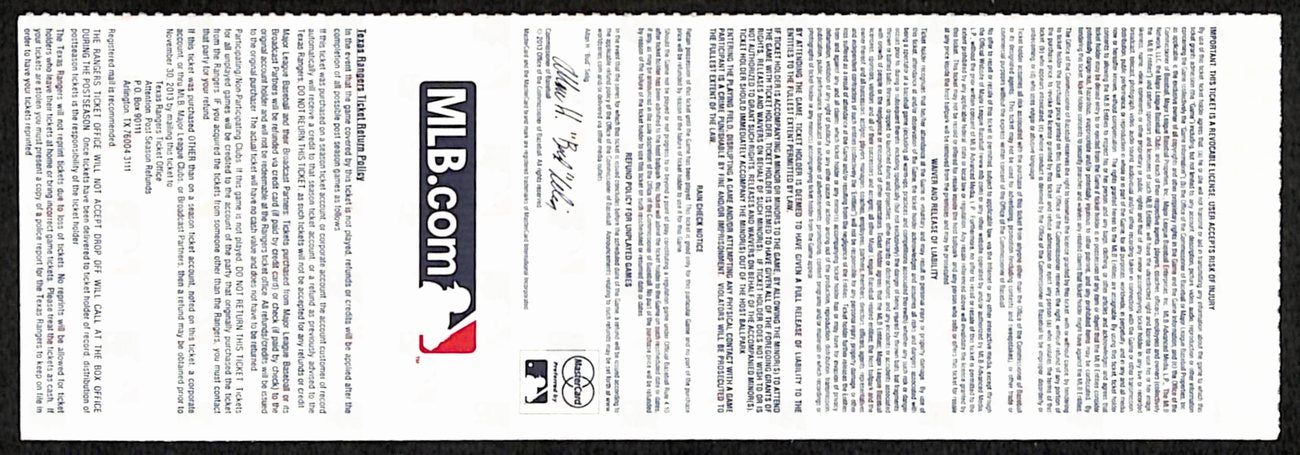 2013 AL Wild Card Tiebreaker Full Ticket Rays 5 v Rangers 2 9/30/2013 187528