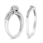 .925 Sterling Silver 1/3 Cttw Composite Diamond Frame Bypass Bridal Set Ring and Band (I-J Color, I2-I3 Clarity) - Ring Size 7