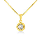 14K Yellow Gold Plated .925 Sterling Silver 1/2 Cttw Brilliant Round Cut Diamond Solitaire Milgrain 18" Pendant Necklace (K-L Color, I2-I3 Clarity)