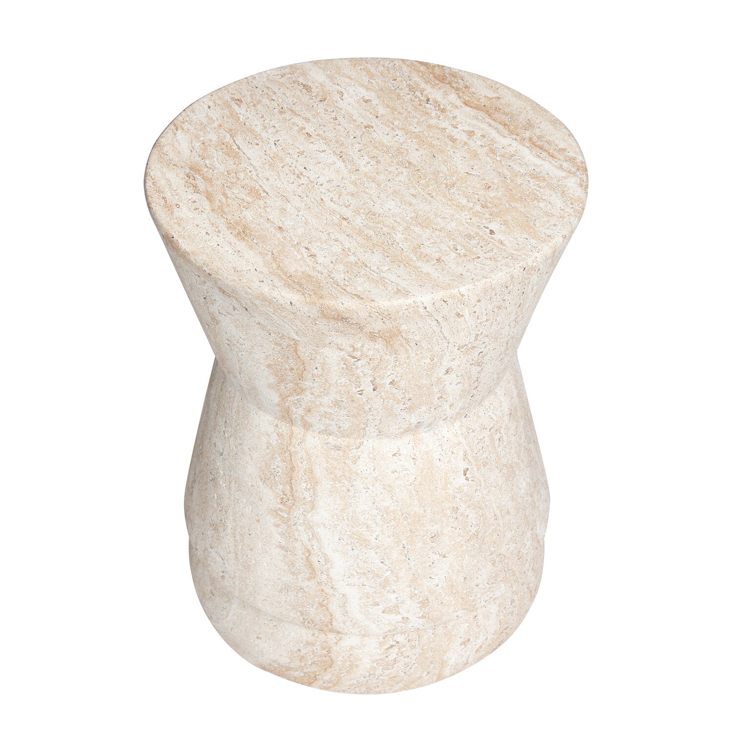 Hourglass Travertine Stone Finish Italian Design MgO Side Accent Table