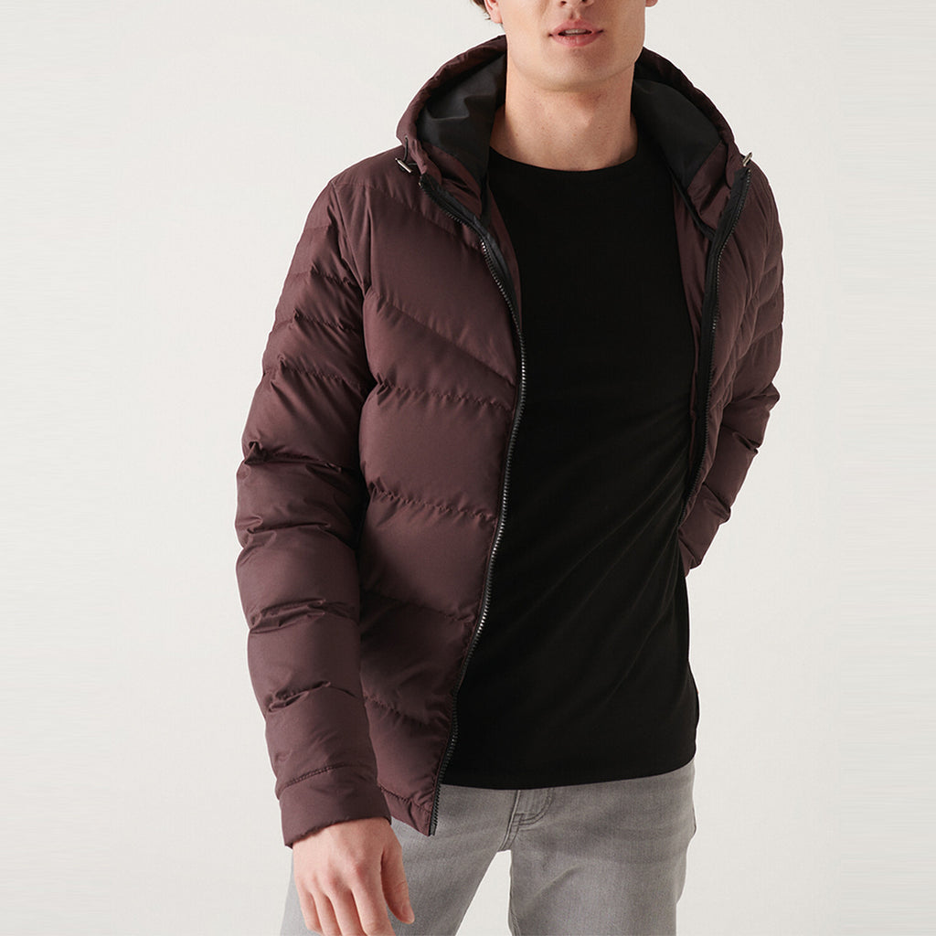 Water Repellent Windproof Quilted Coat // Claret Red