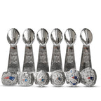 New England Patriots Super Bowl Championship Ring & Trophy Set– 2002, 2004, 2005, 2015, 2017 & 2019