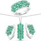 7.80 Carat Genuine Zambian Emerald .925 Sterling Silver 3 Piece Jewelry Set (Ring, Earrings, and Pendant w/ Chain)