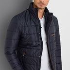 Mock Neck Striped Quilted Jacket // Dark Blue
