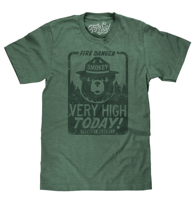Smokey Bear "Fire Danger Very High Today" T-Shirt - Green