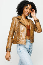 The Nayro Pythn Tan Leather Women Jacket