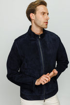 The Alba Navy Leather Men  Jacket