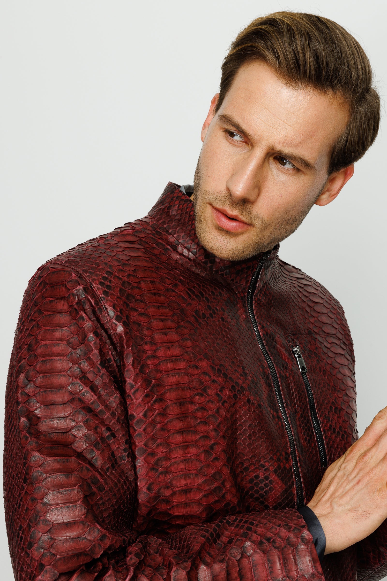 The Boss Pythn Burgundy Leather Men Jacket