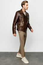 The Manteca Pythn Skin Brown Leather Men Jacket