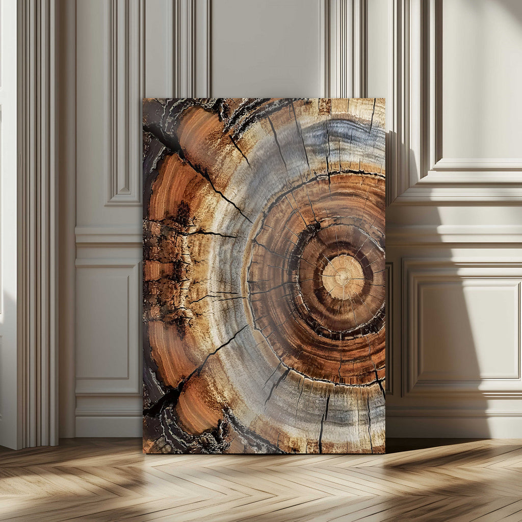 Tree Rings Wall Art Canvas Print | Rustic Cracked Wood Cross Section
