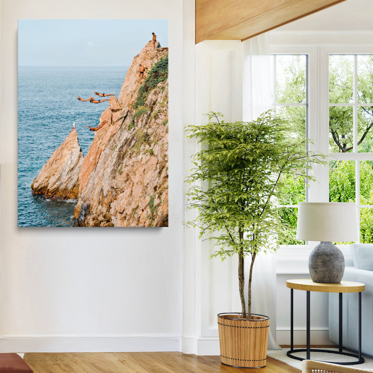 Cliff Divers Wall Art Canvas Print | Oceanfront Cliffs and Waves