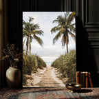 Tropical Palm Wall Art | Sandy Pathway Canvas Print, Ocean View