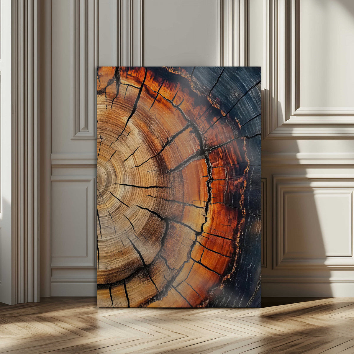 Rustic Wood Wall Art Canvas Print, Framed Tree Rings Nature Art, Earthy Tones Modern Rustic Decor