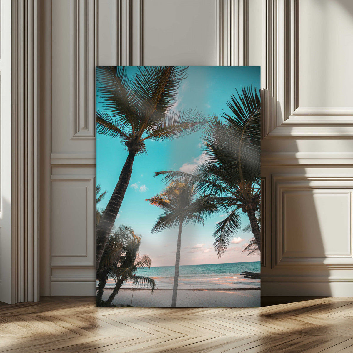 Palm Trees Wall Art Canvas Print, Framed Tropical Beach Art, Ocean Breeze Tropical Coastal Decor