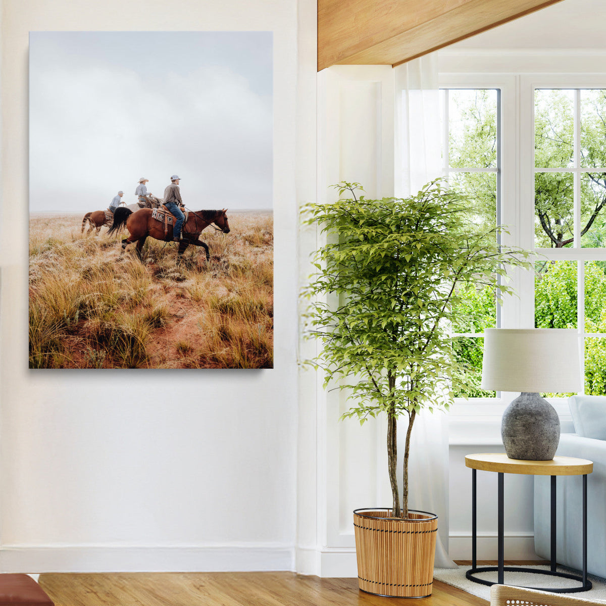 Golden Grassland Wall Art Canvas Print, Framed Western Frontier Open Range Riders