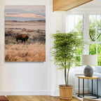 Solitary Buffalo Wall Art Canvas Print, Framed Golden Prairie Earthy Tones