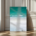 Turquoise Ocean Wall Art Canvas Print, Framed White Sand Shore Art, Gentle Waves Coastal Decor