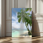 Tropical Beach Palm Trees Canvas Print, Framed Island Coastal Wall Art Ocean Horizon