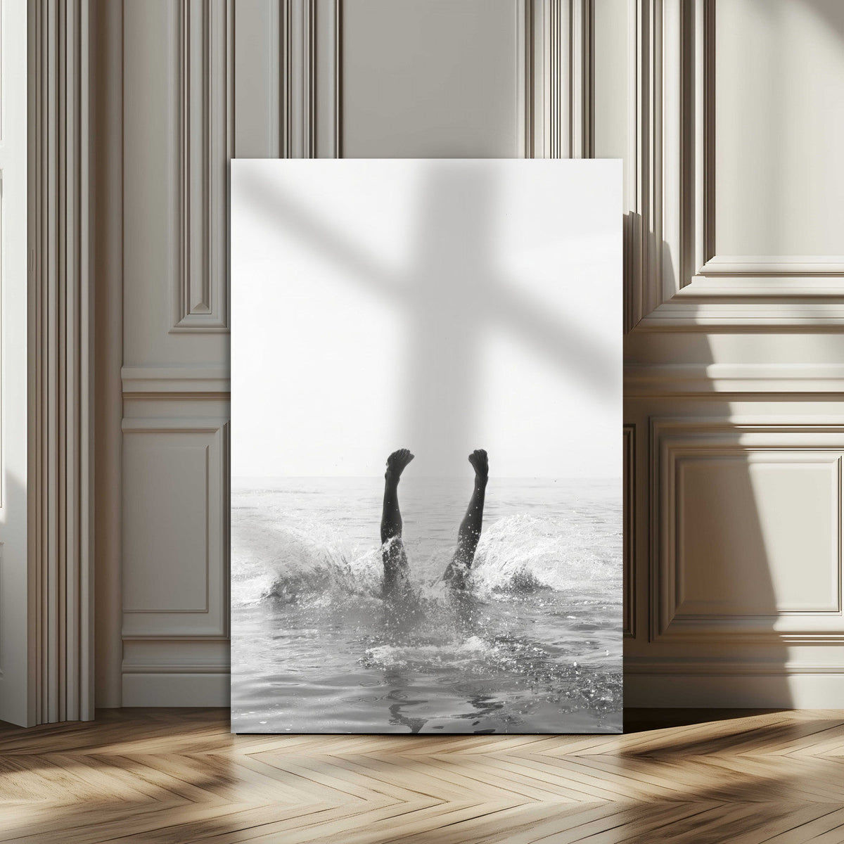 Black White Splash Wall Art | Framed Ocean Water Canvas
