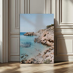 Clear Blue Water Beach Wall Art | Framed Rocky Cove Canvas