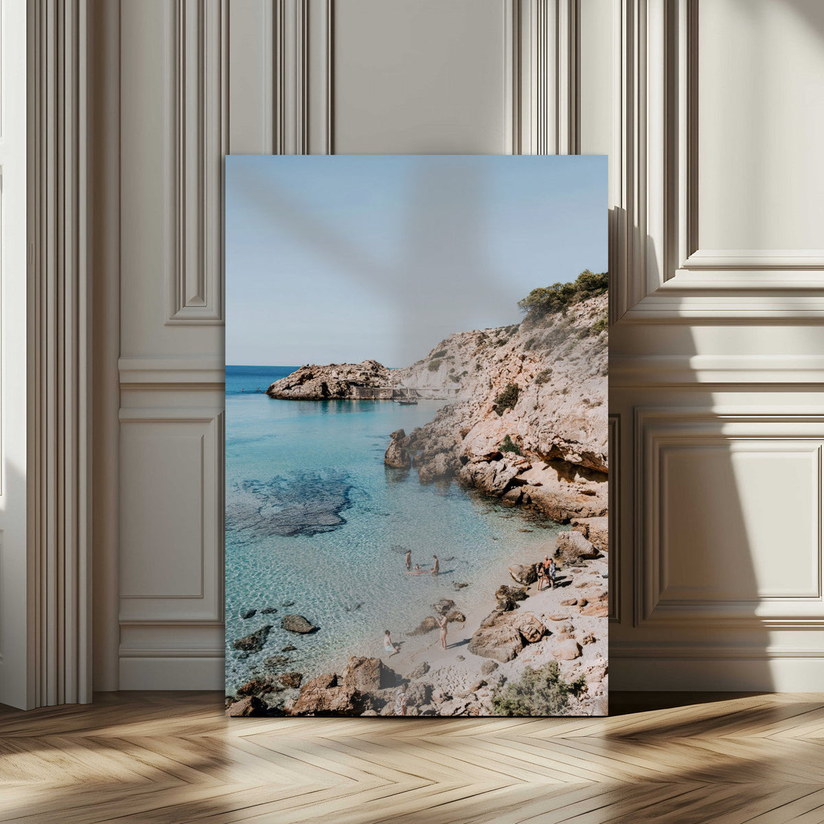 Clear Blue Water Beach Wall Art | Framed Rocky Cove Canvas
