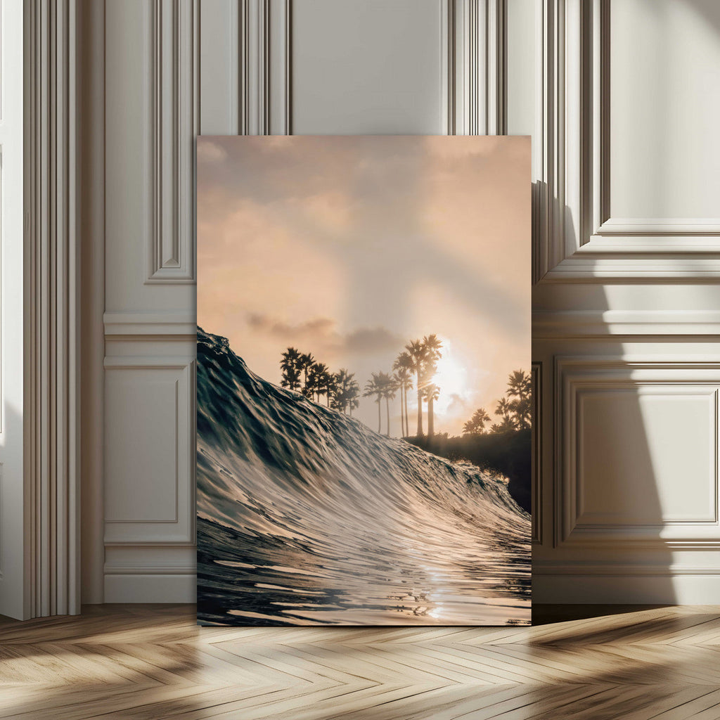 Sunset Wave Ocean Wall Art | Framed Palm Tree Canvas