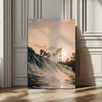 Sunset Wave Ocean Wall Art | Framed Palm Tree Canvas