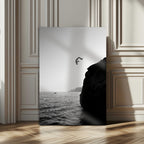 Silhouette Cliff Diver Wall Art | Framed Black White Ocean Canvas