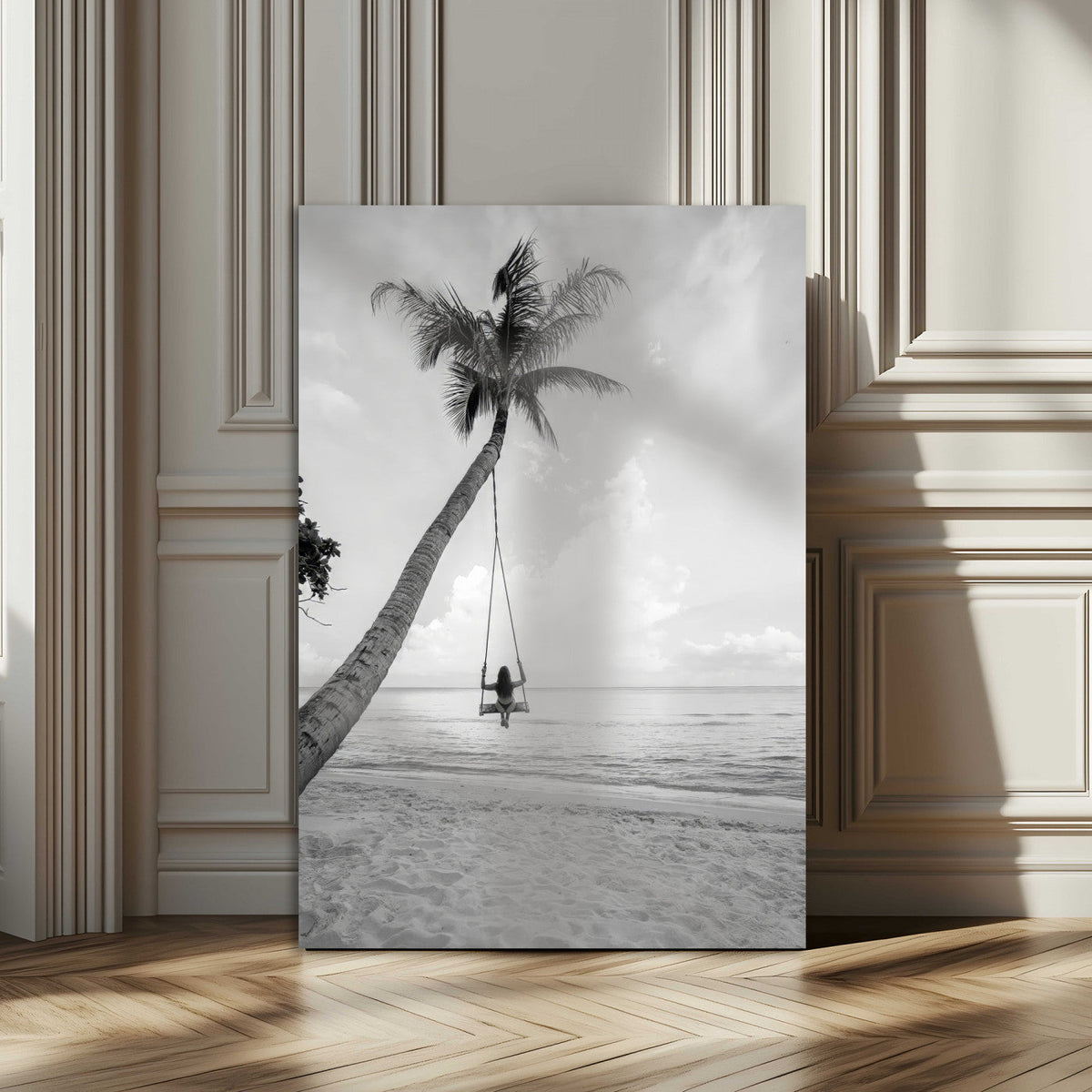 Black White Palm Tree Wall Art | Framed Ocean View Canvas