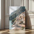 Mediterranean Coastal Cliffside Town Wall Art | Vibrant Seaside Canvas Print