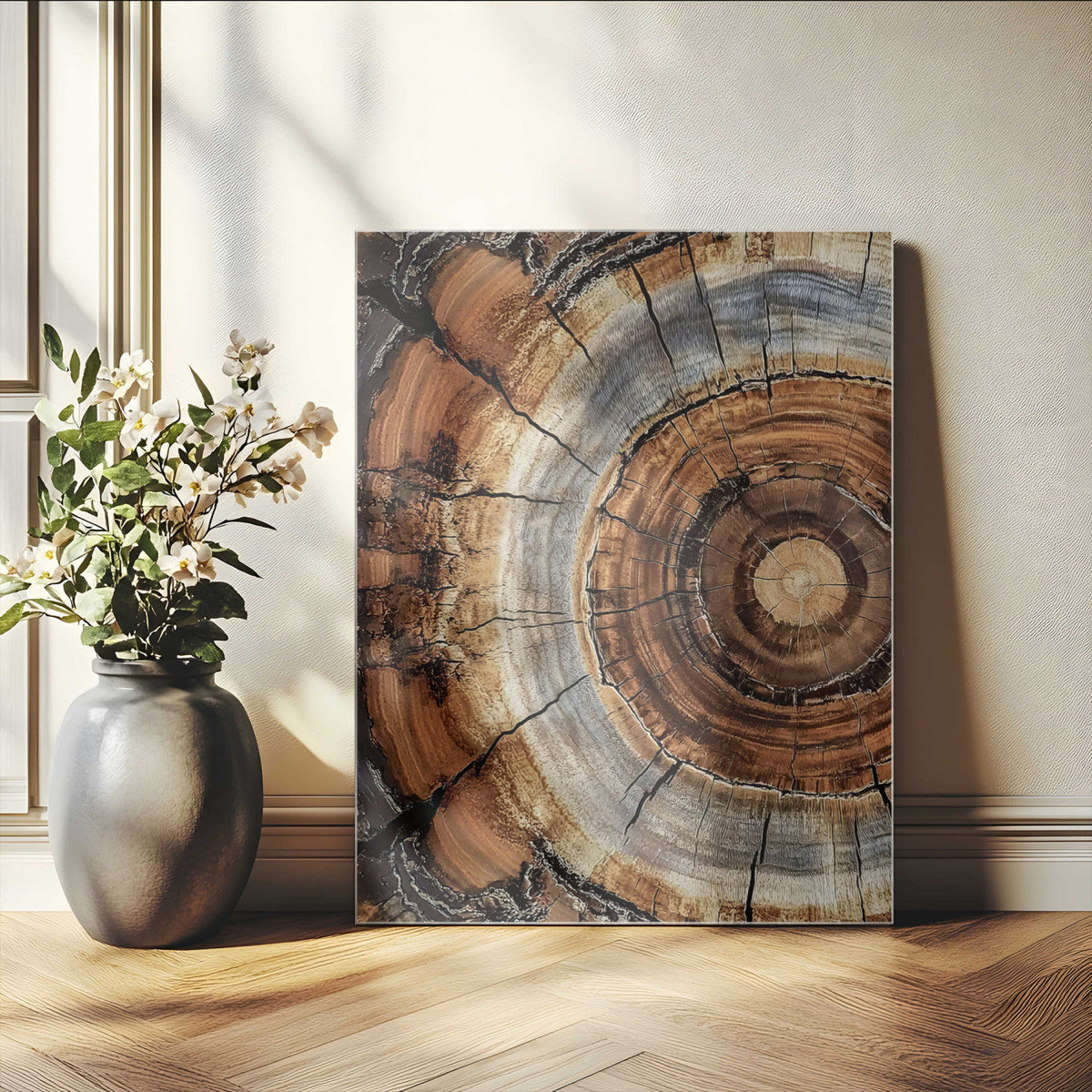 Tree Rings Wall Art Canvas Print | Rustic Cracked Wood Cross Section