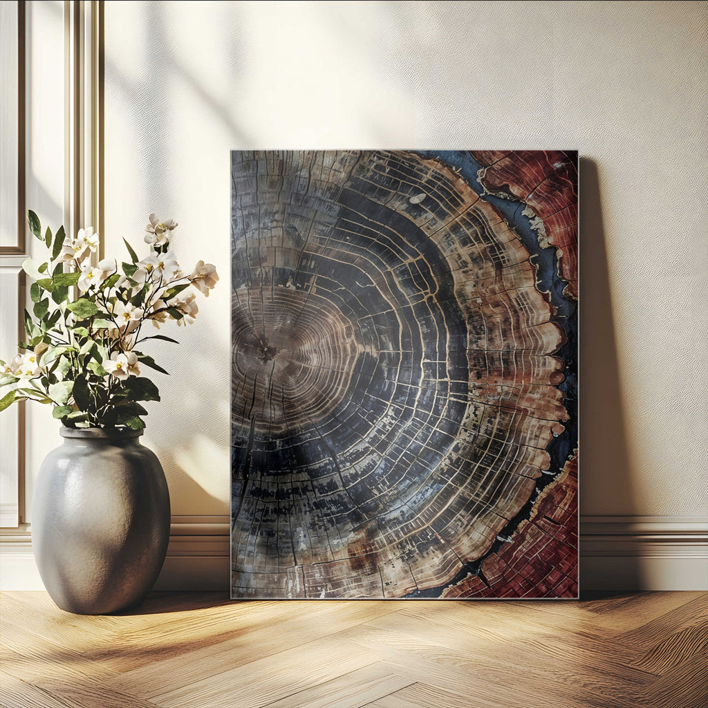 Tree Rings Wall Art Canvas Print | Framed Rustic Wood Grain