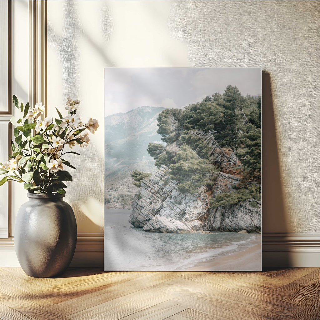 Beach Trees Wall Art Canvas Print, Framed Earthy Beachside Coastal Nature Art