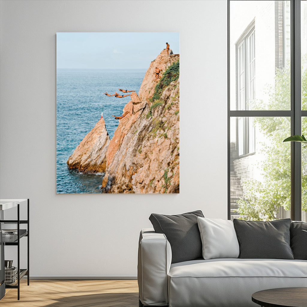 Cliff Divers Wall Art Canvas Print | Oceanfront Cliffs and Waves