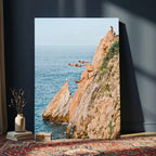 Cliff Dive Wall Art | Ocean Jump Canvas Print, Blue Sky