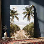 Tropical Palm Wall Art | Sandy Pathway Canvas Print, Ocean View