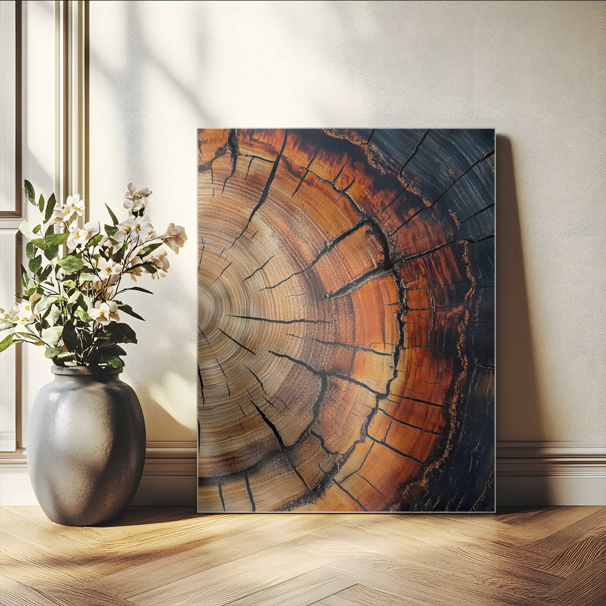 Rustic Wood Wall Art Canvas Print, Framed Tree Rings Nature Art, Earthy Tones Modern Rustic Decor