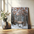 Serene Landscape Wall Art Canvas Print, Framed Winter Wonderland Deer Art, Rustic Cabin Decor