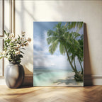 Tropical Beach Palm Trees Canvas Print, Framed Island Coastal Wall Art Ocean Horizon