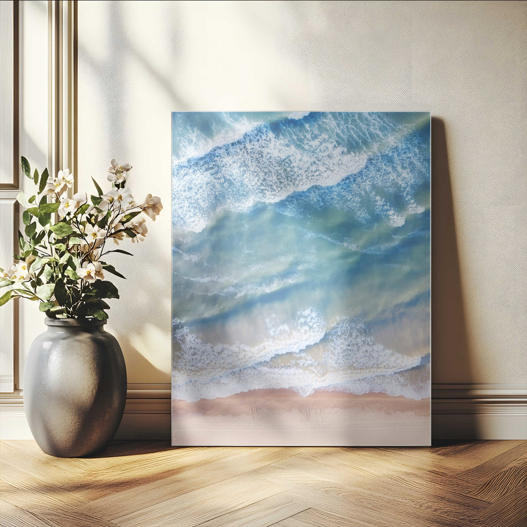 Aerial Ocean Waves Wall Art | Framed Tranquil Beach Canvas