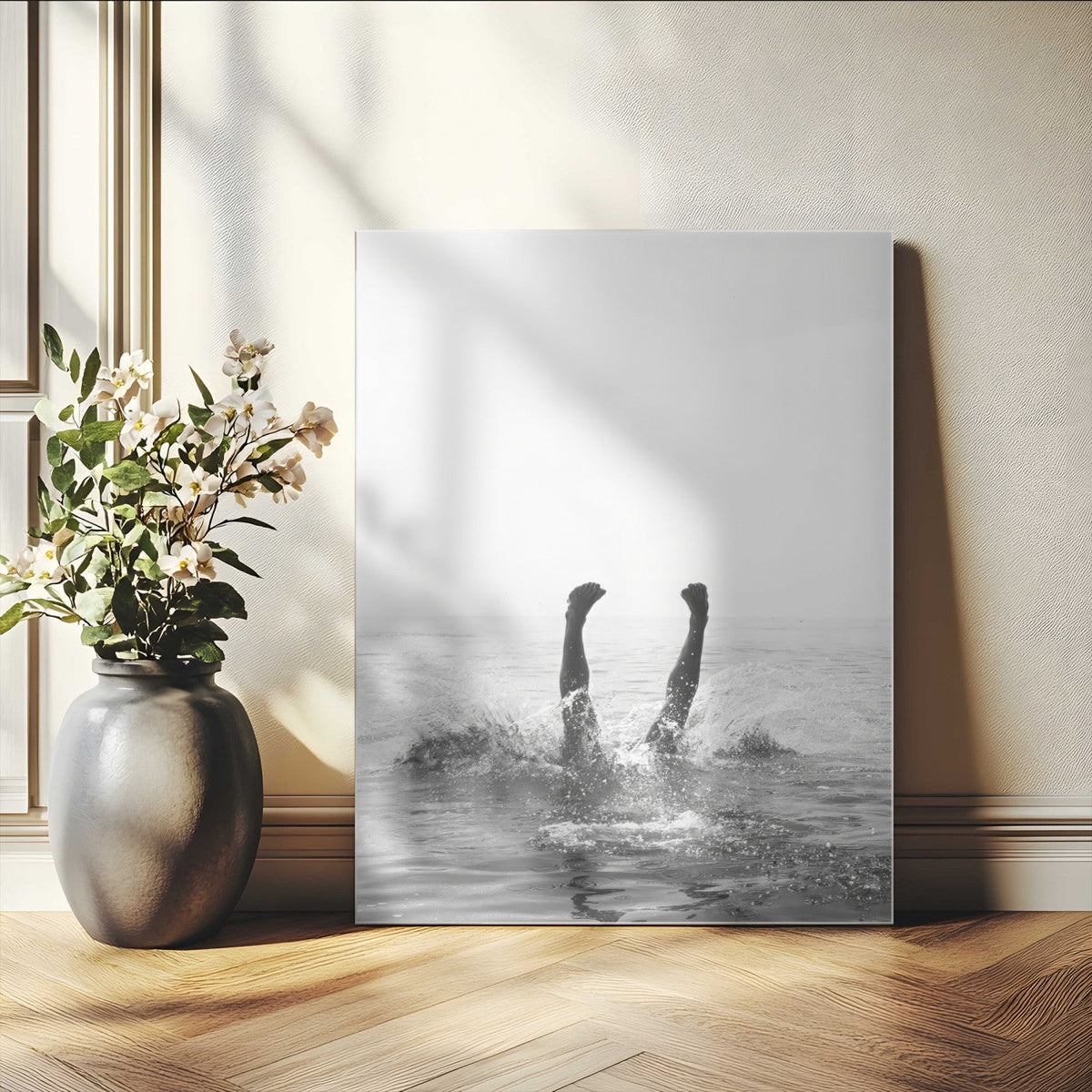 Black White Splash Wall Art | Framed Ocean Water Canvas