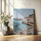 Clear Blue Water Beach Wall Art | Framed Rocky Cove Canvas