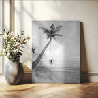 Black White Palm Tree Wall Art | Framed Ocean View Canvas
