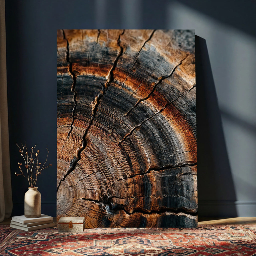 Abstract Tree Rings Wall Art Canvas Print, Wood Grain Rings Artwork
