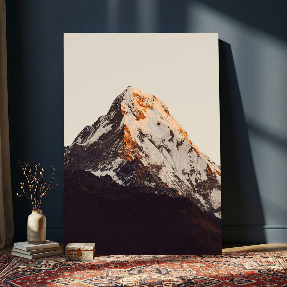 Golden Peak Mountain Wall Art Canvas Print, Minimal Alpine Landscape