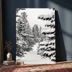 Winter Pine Forest Wall Art Canvas Print, Minimal Winter Landscape