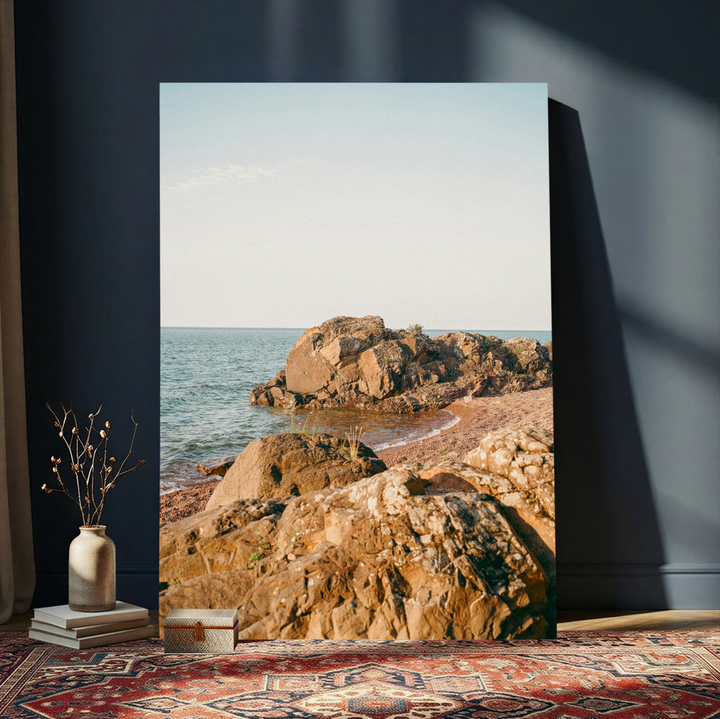 Rocky Coastline Wall Art Canvas Print, Minimal Coastal Landscape