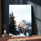 Snowy Mountain Forest Wall Art Canvas Print, Winter Pine Landscape