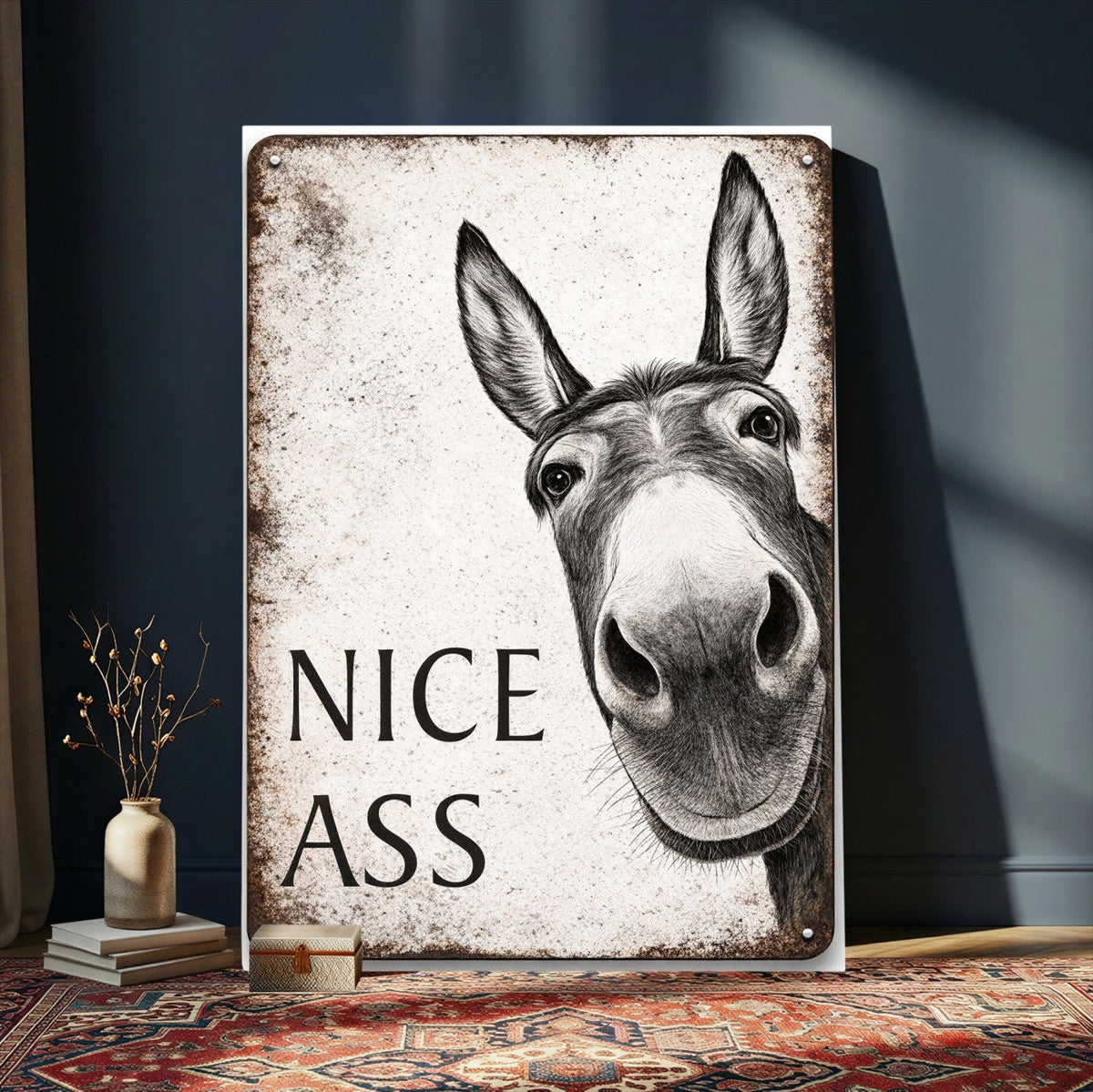 Funny Donkey Bathroom Wall Art Canvas Print, Nice Ass Farm Animal Sign
